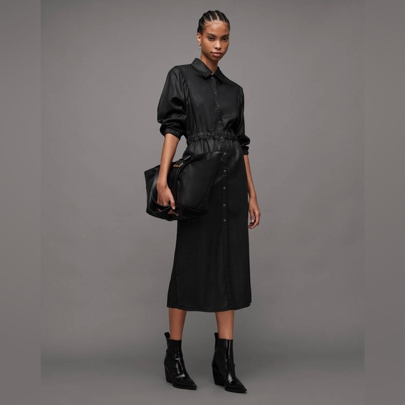 all saints osa denim dress | Dresses | Allsaints Coated Midi Shirt Denim midi Abaya Cute Modest Dresses Kids RTW Activewear quarter sleeves 100% cotton Size:3XL - 20 UK